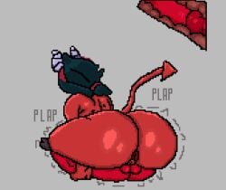 1boy 1girls anus bigger_female black_hair brawl_stars colette_(brawl_stars) demon female gus_(brawl_stars) horn impie_colette_(brawl_stars) male mating_press pixel_art pumpkinz6 pussy red_body smaller_male tail vaginal_penetration x-ray