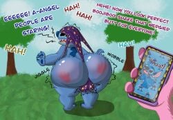 alien angel_(lilo_and_stitch) anthro ass atomic_wedgie balls big_butt blue_body blue_fur butt_slap cellphone clothed clothing dialogue disney duo electronics english_text experiment_(lilo_and_stitch) female fur genitals hand_prints hi_res huge_butt humiliation humiliation_fetish lilo_and_stitch livestream male male/female partially_clothed partially_clothed_anthro partially_clothed_male phone pink_body pink_fur recording slap smartphone spank_marks spanking stitch_(lilo_and_stitch) text vorkken16 wedgie wedgie_fetish