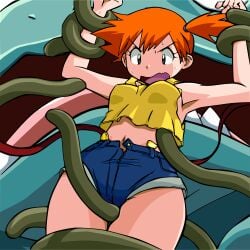 about_to_be_raped absurd_res angry armpits arms_up bound bound_legs breasts clothed_female clothing gomatarou grabbed hi_res highres imminent_rape imminent_sex imminent_tentacle_rape imminent_tentacle_sex jean_shorts kasumi_(pokemon) kasumi_(pokemon) legs_together looking_down medium_breasts navel orange_hair pokémon_(species) pokemon pokemon_(anime) pokemon_(classic_anime) pokemon_(creature) pokemon_(species) pokemon_character restrained restrained_arms restrained_by_tentacles short_hair short_shorts shorts smooth_skin sweat teal_eyes tentacle tentacle tentacle_between_legs tentacles_around_arms tentacles_under_clothes thick_thighs thighs unbuttoned unbuttoned_shorts venusaur very_high_resolution wide_hips yellow_shirt young