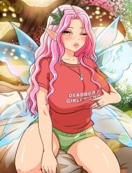 420 big_breasts chubby_female clothed_female ecchi elf_ears fairy fantasy fully_clothed goonfairy hazel_eyes lewd marijuana neet oc original_character pink_hair solo_female weed