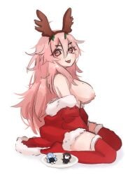 1girls antlers areolae big_breasts breasts busty busty_female busty_girl calves christmas christmas_clothing christmas_outfit closed_mouth_smile eyebrows_visible_through_hair feet female female_focus female_only full_body groin hair_between_eyes high_resolution highres knees large_breasts lean_figure legs legwear long_hair looking_at_viewer looking_sideways looking_to_the_side midriff mole mole_on_breast narrow_waist nipples nyaivie original original_art original_artwork original_character over-kneehighs pink_eyebrows pink_eyes pink_eyes_female pink_hair pink_hair_female plump_breasts red_legwear red_stockings red_thigh_highs red_thighhighs shoulders sideboob simple_background sitting sitting_on_floor sitting_on_ground sitting_on_knees slender_body slender_waist slim_waist smile smiley_face smiling smiling_at_viewer smirk soles solo stockings thigh_highs thighhighs thighs tongue tongue_out uncensored_breasts uncensored_nipples white_background