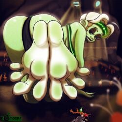 1:1 4_toes alien ambiguous_gender ant antennae_(anatomy) anthro arthropod balls barefoot barely_visible_balls barely_visible_genitalia bodily_fluids drooling english_text eyeshadow feet female female_focus foot_focus genitals green_body green_eyes green_skin group hair heart_eyes heart_symbol hi_res humanoid humanoid_feet hymenopteran insects lipstick makeup male novelty_censor plantigrade podarian princess_teeva saliva sir-bombers_(artist) size_difference soles solo_focus text toes white_hair
