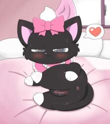 absurd_res anal bed black_body black_fur blush blush_lines bodily_fluids bow_ribbon canid canine canis caroll clitoris diana_(jewelpet) domestic_dog felid feline felis female feral first_person_view fur furniture gem genital_fluids genitals grey_eyes heart_eyes heart_symbol hi_res jewelpet jewelry looking_at_viewer lying lying_on_bed mammal necklace on_bed penetration pillow sanrio sega sega_fave solo vaginal_fluids vaginal_penetration vaginal_penetration vulva window