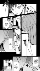 1female accidental_masturbation at_school black_hair blush blushing_female clitoral_masturbation clitoral_stimulation clitoris close_up_pussy close_up_view clothed_female comic comic_strip corner_humping corner_masturbation crotch_rub cutout_panel english_text english_translation female female_clothed female_masturbation light-skinned_female light_skin manga masturbating masturbating_female masturbation monochrome nude_female official_art onomatopoeia pussy rubbing_through_panties school school_desk school_uniform schoolgirl schoolgirl_uniform surprised surprised_expression table table_humping table_masturbation through_clothes through_clothing through_panties through_skirt