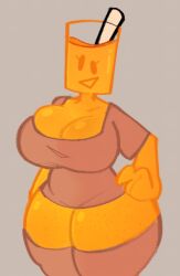 1girls animate_inanimate big_breasts female juice object_shows orange_juice solo thick_thighs voluptuous