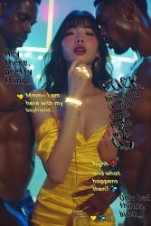 ai_assisted ai_generated aroused aroused_expression aroused_female asian_female black_hair black_male_asian_female cheating_female cheating_girlfriend corrupted corruption dark-skinned_male emoji female female_focus imminent_orgasm imminent_penetration imminent_sex interracial interracial_sex jewelry makeup male ntr nude_male_clothed_female pale_skin_female party_dress party_girl rave seduced sexy text text_box threesome threesome_invitation two_males two_on_one yellow_dress