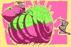 1boy 1girls anonymous_male ass ass_bigger_than_head ass_focus breasts_bigger_than_head gigantic_ass gigantic_breasts green_skin grey_skin huge_ass huge_breasts hyper hyper_ass onomatopoeia onomatopoeiaono pyra rippling_ass shocked_expression spanking tagme