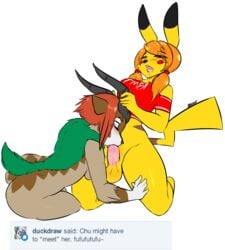 anthro avante92 blush closed_eyes dickgirl female fur furry futa_on_female futanari gogoat horn horn_grab intersex nintendo open_mouth oral oral_sex pikachu pokemon sex video_games