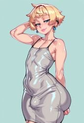 ai_generated big_ass big_butt blonde_hair blue_eyes bulge_through_clothing dongtan_dress femboy gravure_soraka trap