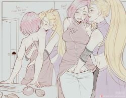 2girls arm_support blonde_hair blue_eyes blush boruto:_naruto_next_generations bracelet breast_grab breasts cheating cheating_wife china_dress chinese_clothes closed_eyes clothed_sex clothing commentary crop_top cuddling dialogue dress english_text faithful_to_the_anime female female_only finger_fuck fingering fingering_partner fingering_pussy front_view grabbing_from_behind groping hand_in_pants high_resolution hug hugging_from_behind ino_yamanaka kitchen light-skinned_female light_skin milf moaning multiple_girls naruto naruto_(series) open_clothes open_fly open_pants partially_colored patreon_username pink_hair pleasure_face ponytail pussy sakura_haruno seducing shirt sleeveless sleeveless_dress sleeveless_shirt sphenodaile spot_color talking talking_to_another talking_to_partner teasing text tied_hair undressing upper_body url vaginal_sex vulva_handjob watermark web_address yuri