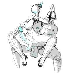 2futas blush dickgirl front_view futa_only futanari huge_cock insertion intersex intersex_only multiple_intersex nova_(warframe) nyx_(warframe) partially_colored penis reverse_cowgirl_position sex sketch stomach_bulge testicles uncensored warframe