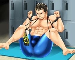 1boy abs ass balls balls_under_clothes beefy biceps big_areola big_ass big_pecs bondage bound_arms bound_legs bound_wrists brown_eyes brown_hair bubble_ass bubble_butt bulge bulge_through_clothing bullying collarbone eyelashes feet flaccid frown full_body gay hi_res huge_nipples huge_pecs light_skin locker locker_room male male_only mat mature_male muscles muscular muscular_arms muscular_ass muscular_legs muscular_male muscular_thighs navel no_body_hair oppai original original_character pecs pink_areola restrained restrained_legs restrained_wrists rope rope_bondage round_ass short_hair sitting six_pack slicked_back_hair soles spiky_hair spread_legs swimming_trunks swimsuit thick_ass tied_up tiled_floor toes tomto topless tough_guy yaoi