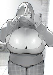 background breasts breasts_bigger_than_head breasts_bigger_than_torso child_bearing_hips cleavage deep_cleavage female gigantic_breasts glasses hoodie huge_breasts hyper_breasts long_hair lulu-chan92 massive_breasts milf monochrome phone selfie showing_breasts showing_off tagme tank_top thick thick_hips thick_legs thick_thighs tight_clothing wide_hips
