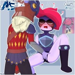 brawl_stars cute draco_(brawl_stars) female fingering khusih knight lumi_(brawl_stars) red_hair shaking shy
