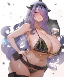 1girls adult adult_female armpit armpit_crease armpit_peek armpits bare_armpits bare_arms bare_belly bare_chest bare_hands bare_hips bare_midriff bare_navel bare_shoulders bare_skin bare_thighs belly belly_button bewitching_thighs big_breasts bikini bikini_bottom bikini_top black_bikini black_bikini_bottom black_bikini_top black_horn black_horns black_string_bikini black_swimsuit black_swimwear blush blush_face blushing_at_viewer blushing_female blushing_lines breasts brown_eyes brown_eyes_female busty busty_female busty_girl camilla_(fire_emblem) child_bearing_hips cleavage collarbone curvaceous curvaceous_body curvaceous_female curvaceous_figure curvaceous_hips curvaceous_thighs curvy curvy_body curvy_female curvy_figure curvy_hips curvy_thighs elbows exposed_armpits exposed_arms exposed_belly exposed_chest exposed_hips exposed_midriff exposed_navel exposed_shoulders exposed_skin exposed_thighs female female_focus female_only fertile_hips fingernails fingers fire_emblem fire_emblem_fates firearm groin gun hair_ornament hair_over_one_eye hairless_armpits half-closed_eyes halterneck hand_on_hip hand_on_own_hip hand_on_own_waist hand_on_waist high_resolution highres horn horns hourglass_figure huge_breasts large_breasts lean_figure long_hair looking_at_viewer mature mature_female midriff narrow_waist navel parted_bangs parted_lips plump_breasts purple_eyebrows purple_hair purple_hair_female shaved_armpits shiny_belly shiny_breasts shiny_hair shiny_legs shiny_shoulders shiny_skin shiny_thighs shoulders simple_background slender_body slender_waist slim_waist smile smiley_face smiling smiling_at_viewer solo standing string_bikini swimsuit swimwear teddypocky thick_thighs thighs upper_body wavy_hair weapon white_background wide_hips