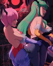 1girls 2025 2d 2d_(artwork) 2demons 2futa absurdres ass back back_view big_ass big_breasts breasts capcom clothed clothed_sex clothing darkstalkers demon doktor_malefic duo erect_nipples erect_nipples_under_clothes female from_behind futa_on_female futa_with_female futanari green_eyes green_hair head_wings highres humanoid implied_futa implied_incest implied_sex incest intersex leotard light-skinned_female light-skinned_futa light_skin lilith_aensland lipstick_mark looking_back medium_breasts morrigan_aensland mostly_clothed nipples nipples_through_clothes pink_hair q-bee red_eyes siblings sister_and_sister sister_on_sister sisters small_breasts standing succubus taken_from_behind tongue tongue_out vampire_(game) wings