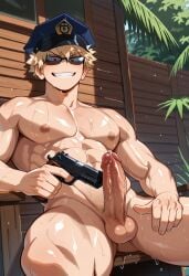 5_fingers abs ai_generated bakugou_katsuki balls biceps blonde_hair blonde_hair_male blonde_male civitai completely_nude erection explicit_male_nudity eyewear garden gay glistening_body glistening_genitalia glistening_skin handgun hat_only holding_object holding_weapon human humanoid_genitalia humanoid_penis katsuki_bakugou looking_at_viewer male male_only marigil muscular muscular_male my_hero_academia nipples nude nude_male nudity outside pecs penis pistol police_hat police_officer shiny_body shiny_penis shiny_skin short_hair sitting six_pack smile smirk solo solo_male spiky_hair spread_legs sunglasses sunglasses_only sweat sweatdrop teeth_showing testicles thick_thighs thighs weapon wet_body wet_skin yaoi