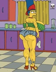 alternate_breast_size ass big_ass big_breasts blue_hair breasts cleavage daisy_dukes dat_ass earring erect_nipples female female_only heels high_heels huge_ass huge_breasts human hyper_breasts long_hair marge_simpson milf necklace solo tattoo the_fear the_simpsons thighs underboob yellow_skin