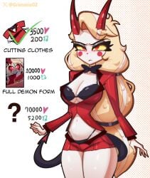 angry bra challenge charlie_morningstar_(hazbin_hotel) demon embarrassed grimmie02 hazbin_hotel thick_thighs