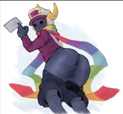 ass backsack balls blush clothed dark_skin flustered freckles mail male on_knees pantsed phighting rainbeau_(phighting) rainbow robloxian tagme thighs