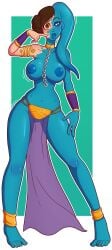 bimbo bimbo_body bimbo_lips bimbofication blue_eyes blue_skin breasts brown_eyes brown_hair collar female happy_trance heart-shaped_pupils large_breasts lekku lekku_(anatomy) loincloth looking_at_viewer open_mouth princess_leia_organa slutification standing standing_at_attention star_wars tentacle topless transformation twi'lek twintails wrenzephyr2