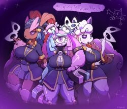 3_eyes 3girls alolan_form alolan_vulpix anthro black_sclera blonde_hair blue_hair brown_fur bunny_ears chabble corrupted corruption cyclops dawn_(pokemon) floating_head fluffy fluffy_ears fluffy_tail fox fox_ears fox_tail gray_body hypno hypnosis hypnotic_eyes iono_(pokemon) lillie_(pokemon) lopunny magnemite_hair_clips magneton magnets mask mind_control multicolored_eyes multicolored_hair no_arms no_neck one_eye pink_fur pink_hair pokemon pokemon_(species) purple_eyes rabbit rabbit_ears rabbit_girl screw shiny_pokemon skirt vulpix white_fur