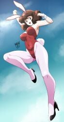 anime black_high_heels bunny_ears bunny_girl bunny_tail bunnysuit daicon_girl daicon_iv danmakuman female pantyhose red_bunnysuit sky