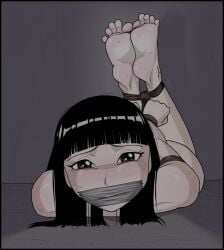 2016 arms_behind_back barefoot black_eyes black_hair bondage damsel_in_distress dragon_ball dragon_ball_super duct_tape_gag future_mai gag hogtie kidnapped looking_at_captor naked rope_bondage tape_gag tied_toes toes_spread toes_tied wtfeather