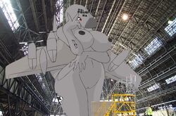 ac-130 aeromorph big_breasts breasts engine female human huthro living_aircraft living_machine machine mammal nipples no_humans pussy red_eyes size_difference wings