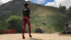 3d 3d_(artwork) abandoned_building absurd_res absurdres alternate_costume amanda_de_santa ass betrayal brown_hair daz_studio dionys_ramirez earrings edited_screencap female fingernails grand_theft_auto grand_theft_auto_v heavenly_ass high_heels huge_ass leggings mature_female mature_woman milf modification mother mountain red_high_heels rockstar_editor see-through see-through_leggings short_hair source_request strutting sunglasses the_lost_mc thong tight_leggings