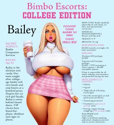1girls advertisement ai_generated big_lips bimbo bimbo_body bimbo_lips blonde_hair blue_eyes breasts busty coffee college college_student cross_necklace dialogue escort female full_lips hooker hourglass_figure huge_breasts long_eyelashes long_fingernails long_hair miniskirt nai_diffusion open_mouth pink_nail_polish pink_nails pink_skirt plaid_skirt prostitute prostitution revealing_clothes skimpy_clothes speaking_to_viewer sweater tanned text thicc thick_thighs underboob underboob_sweater
