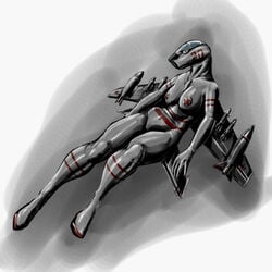 aeromorph aircraft bomb breasts dma_(artist) female living_aircraft living_machine looking_at_viewer machine missile no_humans pussy wings