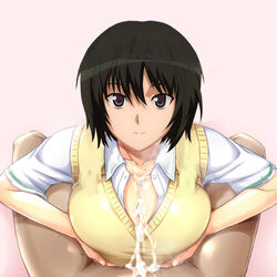 amagami black_hair cum cum_on_clothes female male nanasaki_ai paizuri paizuri_under_clothes short_hair straight tagme