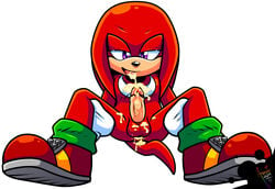 absurdres amuzoreh anthro anus ass black_nose cum cum_in_mouth cum_inside cum_on cum_on_chest cum_on_testicles echidna erection fur furry furry_only half-closed_eyes highres knuckles_the_echidna male male_only mammal monotreme penis sega smile solo sonic_(series) spread_legs spreading testicles