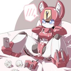 animal_ears blue_eyes blush cat_ears cum female kni-droid medabots medarot peppercat pussy robot solo spoken_blush spoken_heart tissue