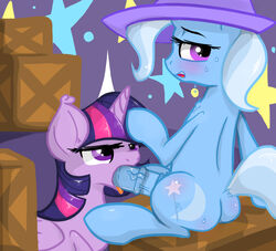 2014 blush equine fellatio friendship_is_magic fur hair horn horse mammal my_little_pony oral oral_sex penis pony sex sweat trixie_(mlp) twilight_sparkle_(mlp) unicorn wasajoke