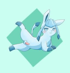 2014 3_toes balls barefoot blush cute eeveelution erection feral fur generation_4_pokemon glaceon happy long_ears looking_away lying male male_only nintendo nude on_side penis pokemon pokemon_(species) raised_leg smile solo sum video_games