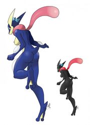 alternate_color amphibian anthro ass breasts female frog greninja long_tongue looking_back nintendo pitch-black-crow pokémon_(species) pokemon pokemon_(species) red_eyes shiny_pokemon tongue video_games