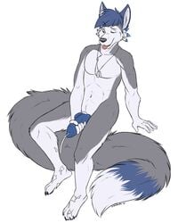 1boy 2014 anthro black_nose blue_penis canine cum cum_on_feet cumshot fur hair knot male male_only mammal masturbation nude one_eye_closed orgasm penis penis_grab plain_background sambers short_hair solo tongue tongue_out white_background wolf yellow_eyes zarus195