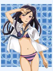 1girls arm_up arms_up asian asian_female background bare_legs bikini blue_background blush bow bra breasts cho_chang clothed_female clothing eyes female female_only front_view glee-chan hair hand_on_forehead harry_potter heart human human_only light-skinned_female light_skin long_hair looking_at_viewer navel necktie neckwear open_clothes open_eyes open_mouth open_shirt panties purple_hair ravenclaw school_uniform schoolgirl shimapan shiny_skin shirt simple_background slim_waist small_breasts solo standing stomach striped_panties stripes student swimwear thin_waist underwear uniform violet_eyes violet_hair witch young