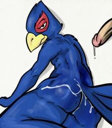 after_sex anthro ass avian bird blue_fur bodily_fluids cum cum_drip cum_in_ass cum_inside dripping duo falco_lombardi genital_fluids genitals half-erect hi_res illegaleel looking_at_viewer male male/male nintendo penis star_fox