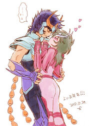 2boys androgynous andromeda_shun armor ass blue_hair brothers green_hair guilchii kissing multiple_boys phoenix_ikki saint_seiya siblings yaoi