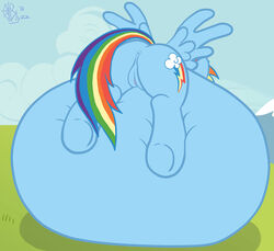 2014 anus ass belly_expansion blyzzarde cutie_mark equine female friendship_is_magic fur horse inflation mammal my_little_pony orange_fur pegasus pony pussy rainbow_dash_(mlp) solo straight_hair wings