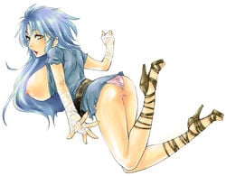 1girls ass blue_hair breasts female gemini_kanon large_breasts long_hair mariners nipples panties rule_63 sabano saint_seiya sandals shounen_jump