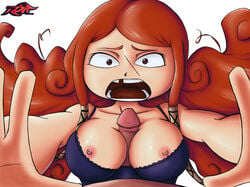 barbara_(rayman) black_bra breasts female male nipples paizuri rayman_(series) rayman_legends red_hair reit straight