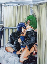 androgynous andromeda_shun artist_request blue_hair brothers green_hair penetration phoenix_ikki saint_seiya sex siblings yaoi