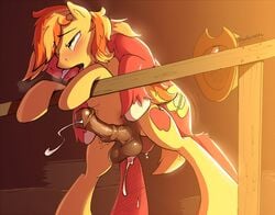 anal anal_sex balls big_macintosh_(mlp) braeburn_(mlp) braeburned cum earth_pony equine fence friendship_is_magic fur furry furry_only gay hat male male_only multiple_males my_little_pony no_humans penetration penis pony yaoi