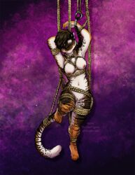 anthro bound breasts closed_eyes feline female fur furry mammal nude pussy rope solo thetiedtigress