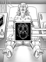 1girls big_belly big_breasts bloated_belly breasts dark_nipples discomfort erect_nipples experiment experimentation female female_only gaping_pussy heavily_pregnant hospital_bed hybrid internal interspecies interspecies_pregnancy kilogram leaking_fluids long_hair medical naked nude pain pregnant pussy ready_to_pop restrained science screaming skindentation swollen_belly swollen_pussy vagina x-ray