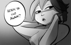 2015 big_hero_6 blush blush breasts brokenlynx disney female female_only gogo_tomago gray_background grey_background marvel marvel_comics monochrome nipples short_hair text text_bubble